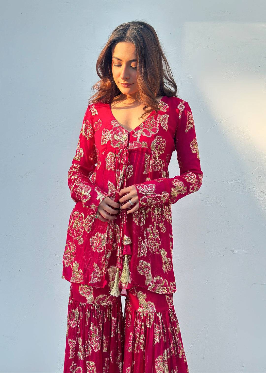 Rani pink and gold sharara set