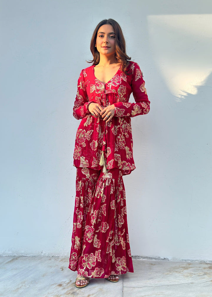 Rani pink and gold sharara set