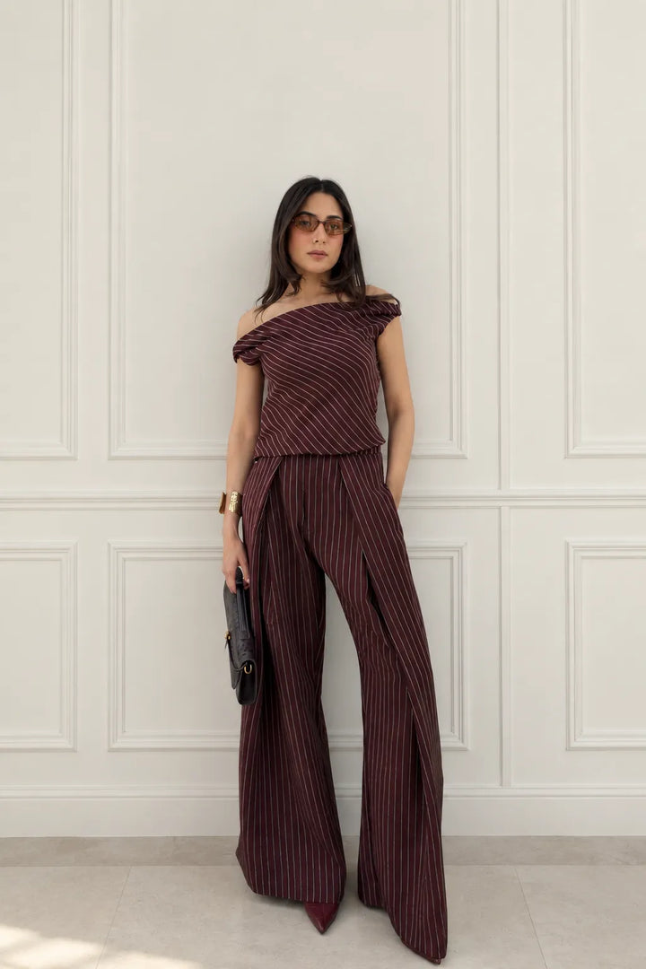 Mocha Pinstripe co-ord set (brown)