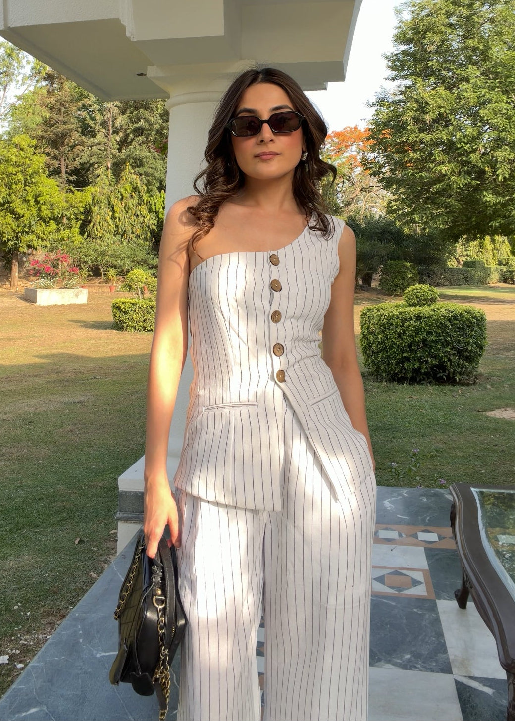 Itika Arora in Zora Pinstripe co-ord set