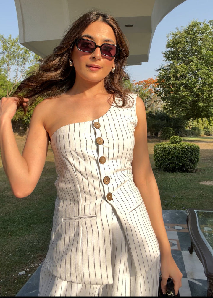 Itika Arora in Zora Pinstripe co-ord set
