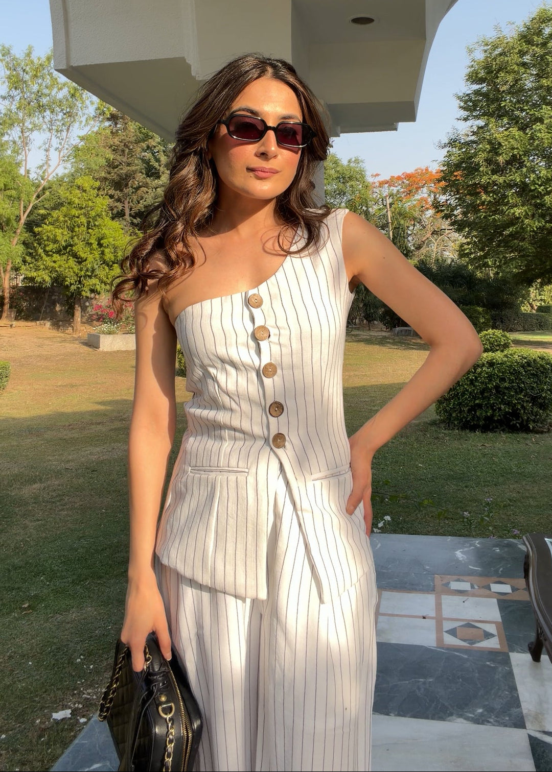 Itika Arora in Zora Pinstripe co-ord set