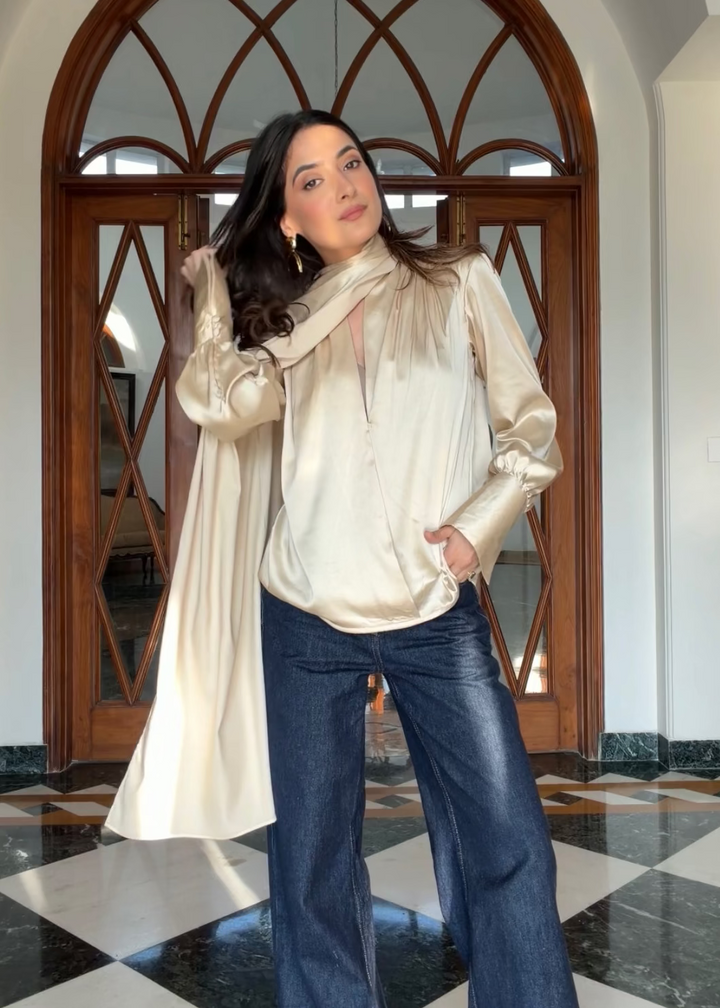Itika Arora in Kira satin top (gold)