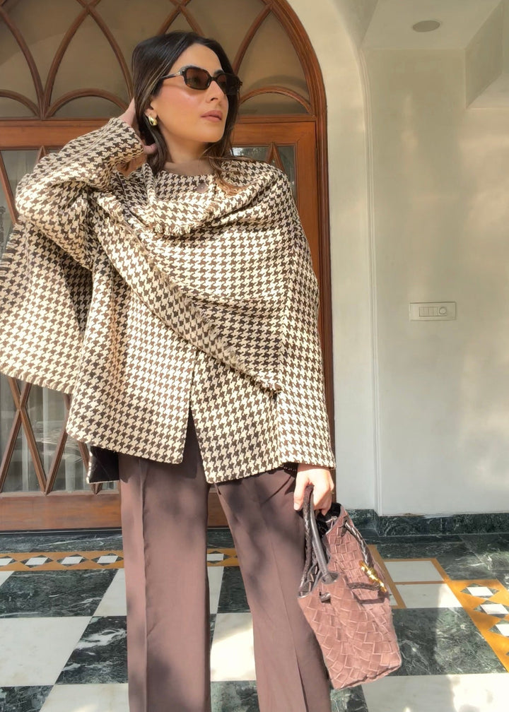 Itika Arora in Halo houndstooth shawl-jacket