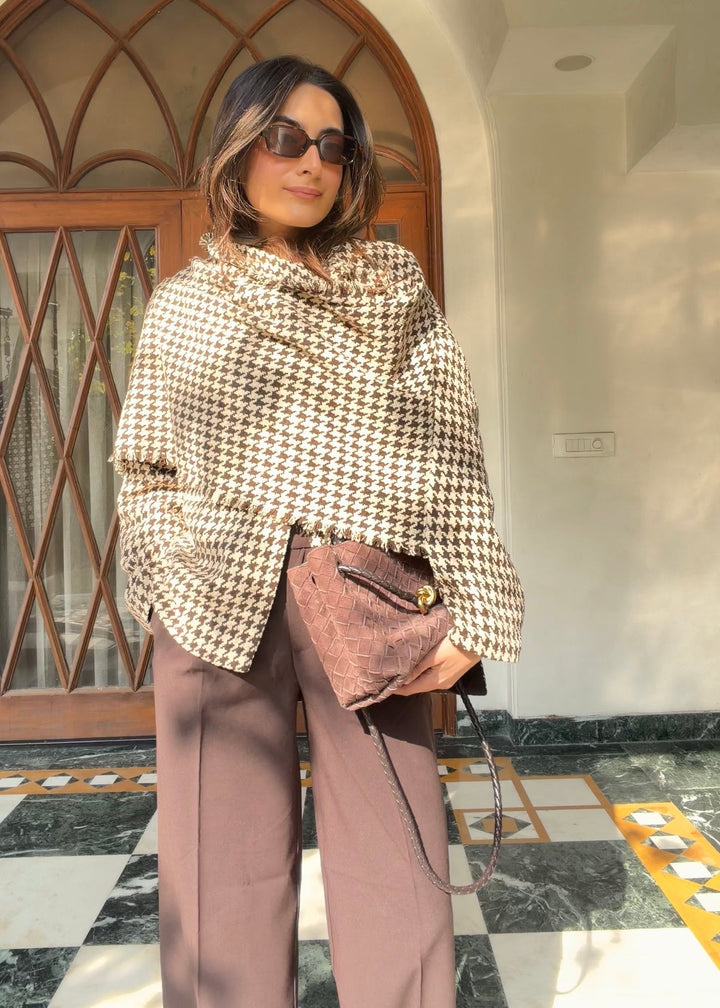 Itika Arora in Halo houndstooth shawl-jacket
