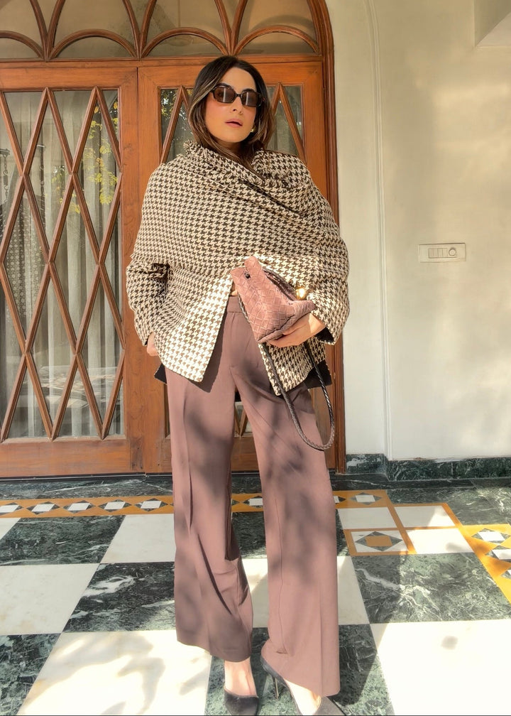 Itika Arora in Halo houndstooth shawl-jacket