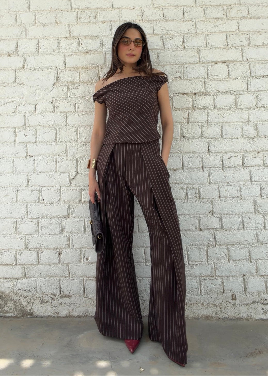 Itika Arora in Mocha Pinstripe co-ord set
