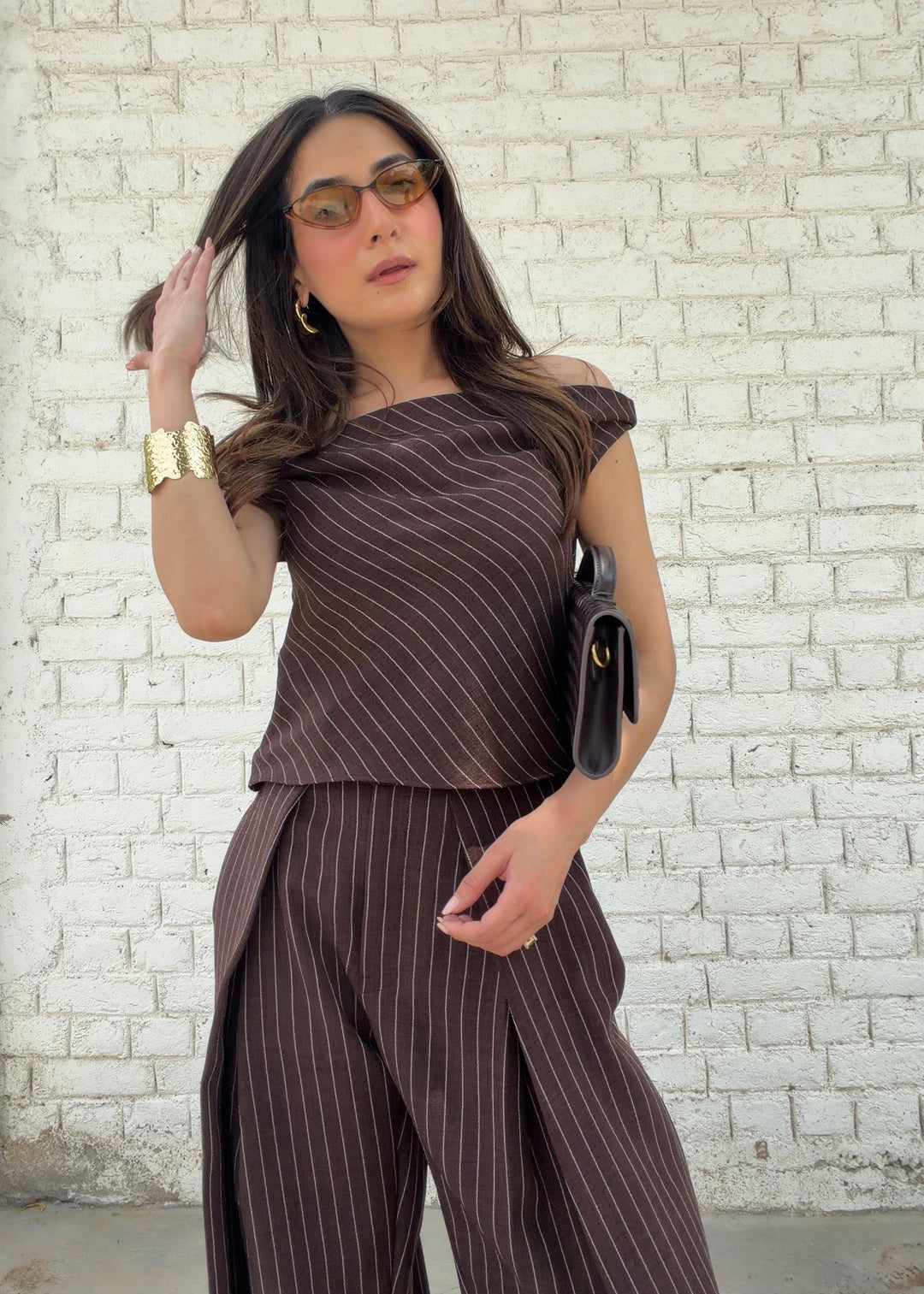 Itika Arora in Mocha Pinstripe co-ord set