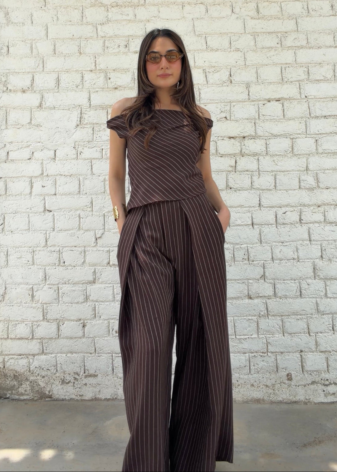 Itika Arora in Mocha Pinstripe co-ord set