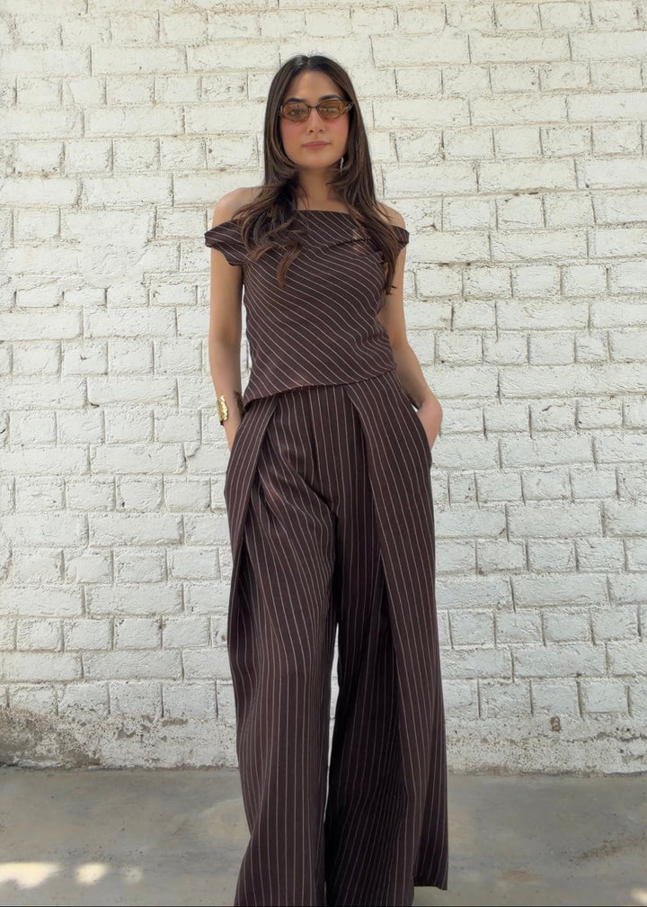 Itika Arora in Mocha Pinstripe co-ord set