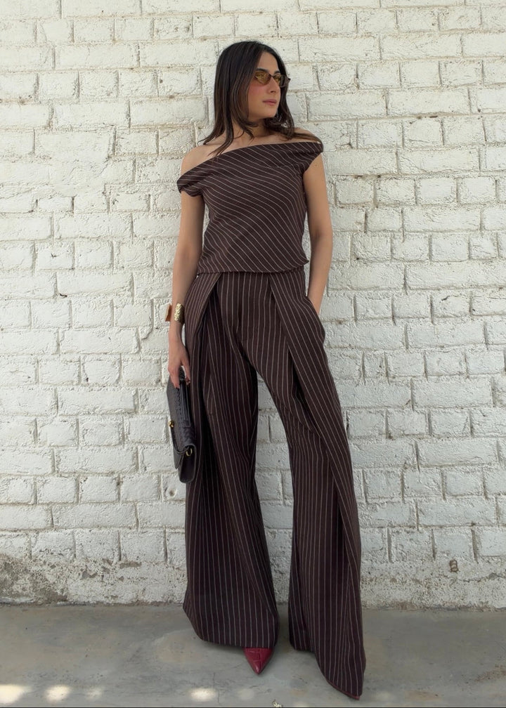 Itika Arora in Mocha Pinstripe co-ord set