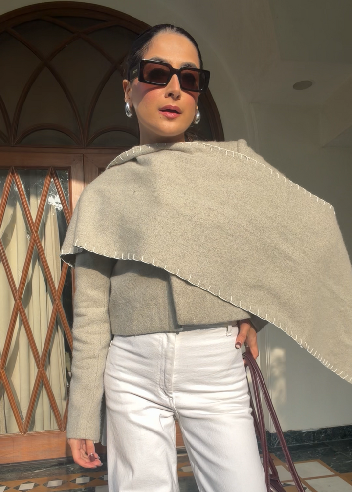 Itika Arora in Opal scarf-coat