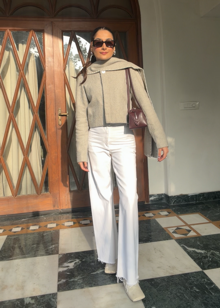 Itika Arora in Opal scarf-coat