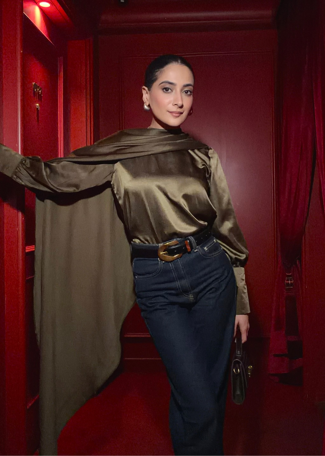 Itika Arora in Vera satin top (olive)