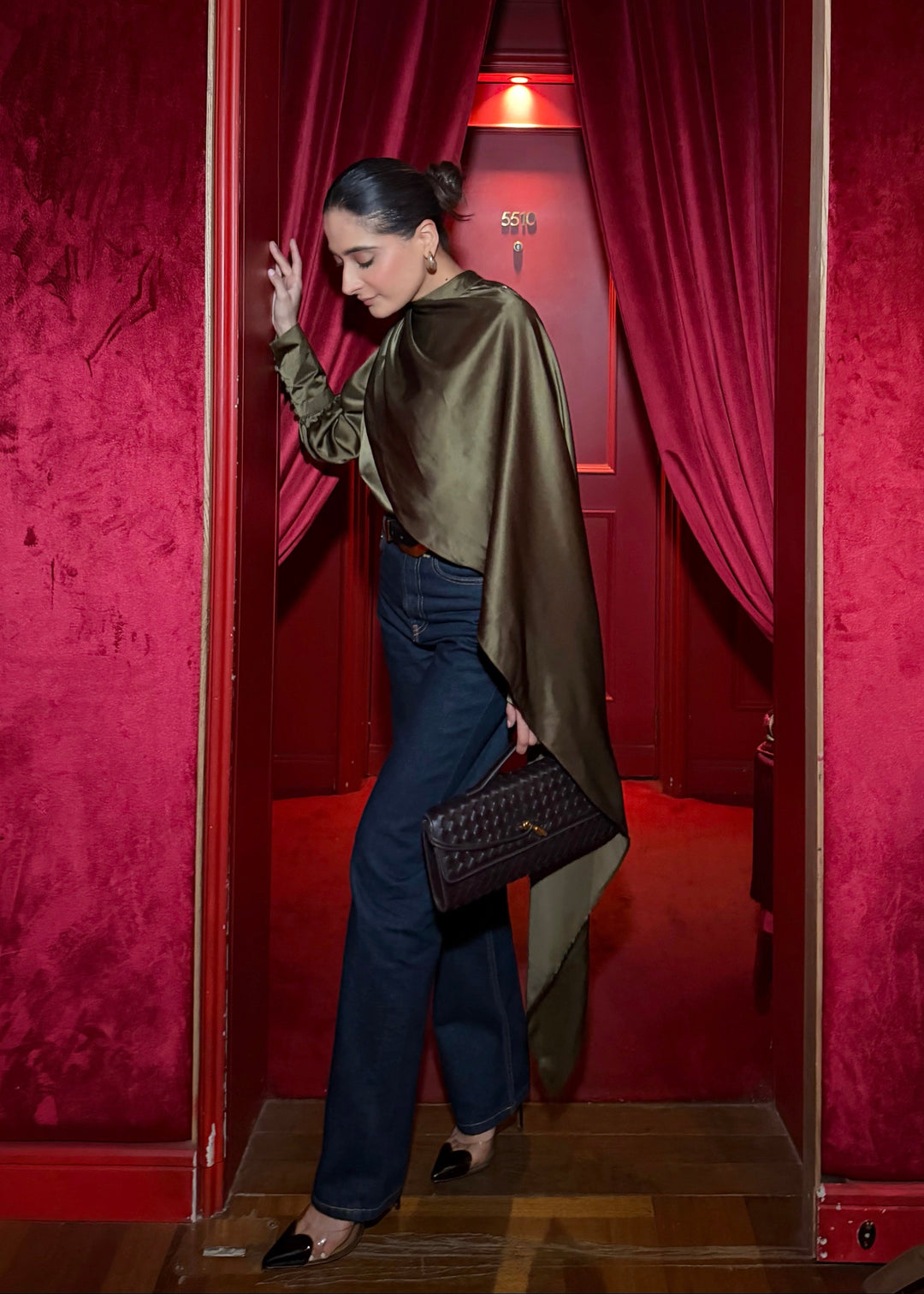 Itika Arora in Vera satin top (olive)