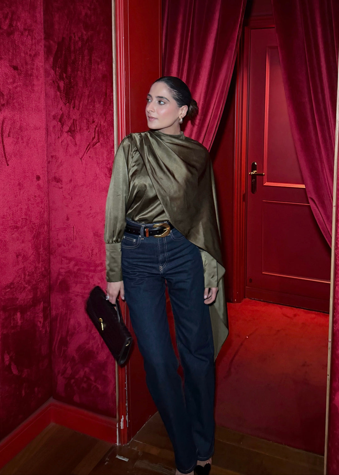 Itika Arora in Vera satin top (olive)