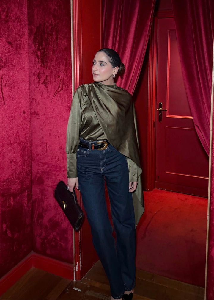 Itika Arora in Vera satin top (olive)