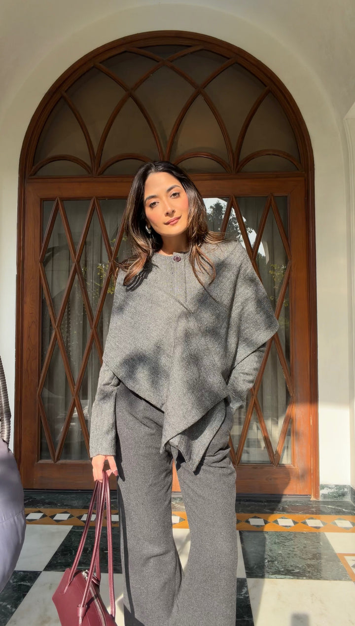 Itika Arora in Nova herringbone scarf-coat