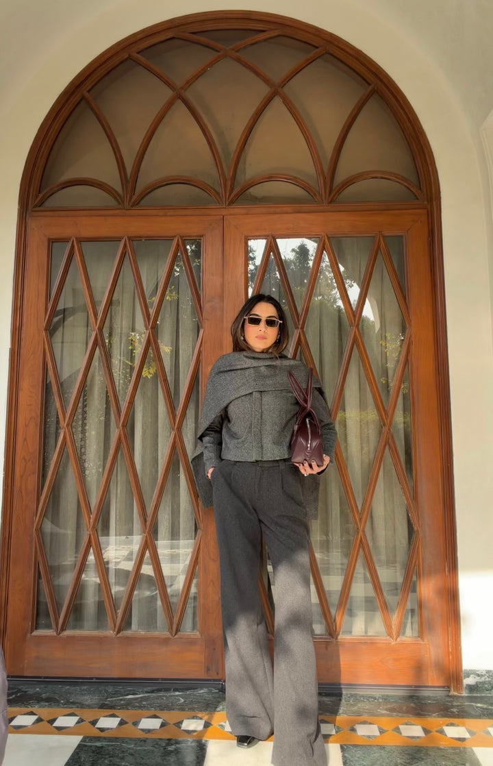 Itika Arora in Nova herringbone scarf-coat