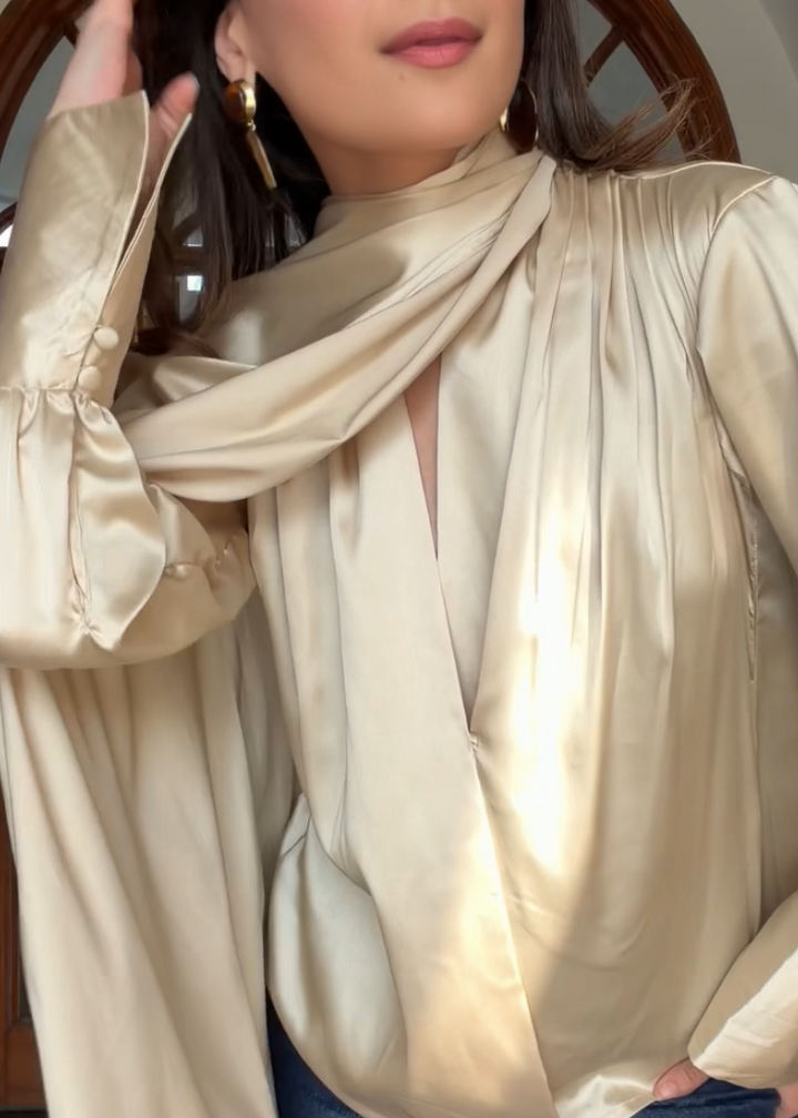 Itika Arora in Kira satin top (gold)