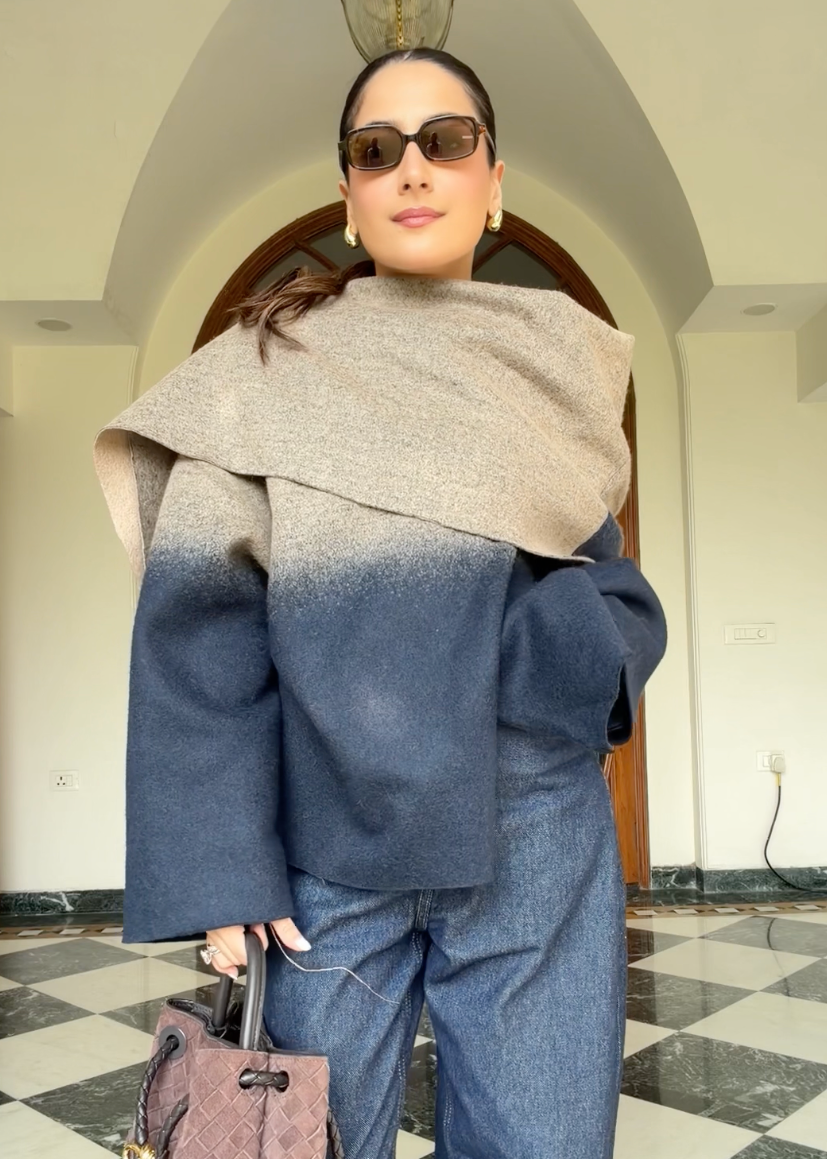 Itika Arora in Halo shawl-neck jacket