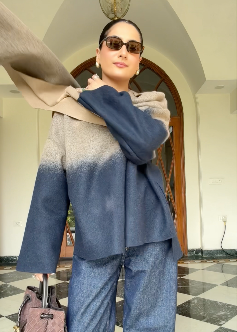 Itika Arora in Halo shawl-neck jacket