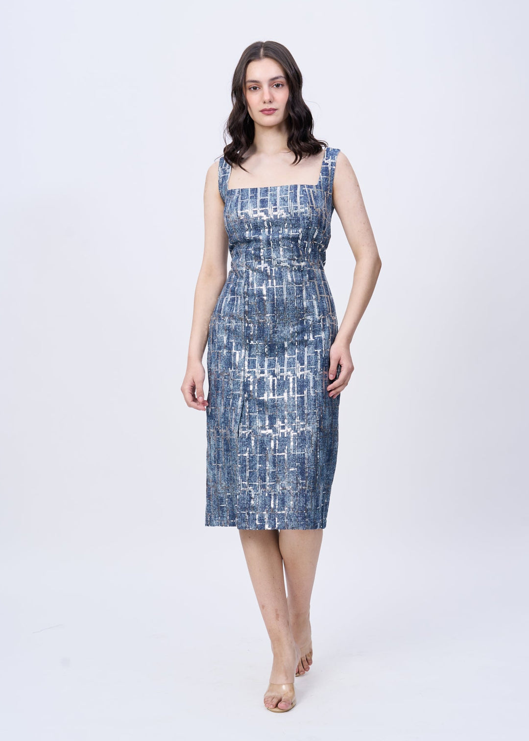 denim dress with sequins Hazel Embellished Denim Dress Retrofete