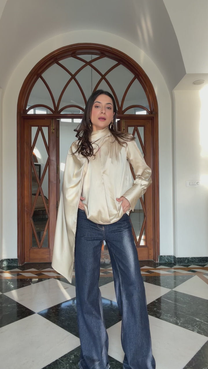 Itika Arora in Kira satin top (gold)
