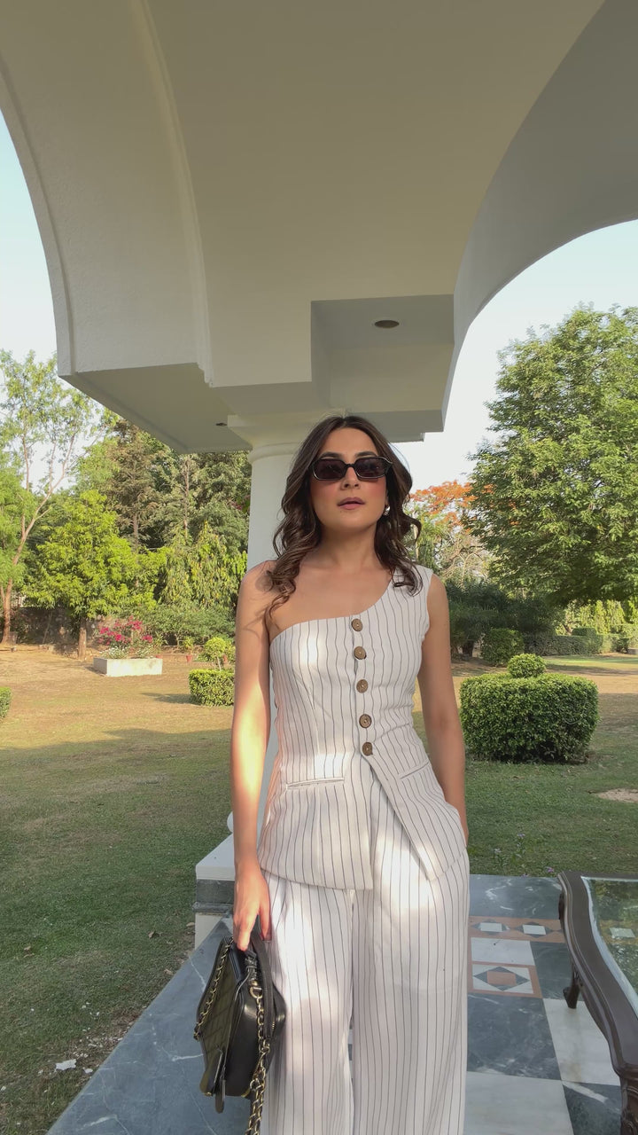 Itika Arora in Zora Pinstripe co-ord set